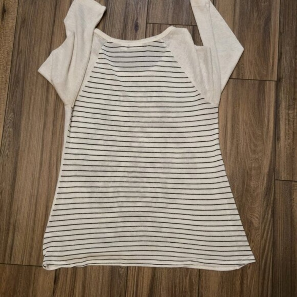 Cato Womens Cream Black Damask Stripe 3/4 Sleeve Top Size M - Picture 6 of 7